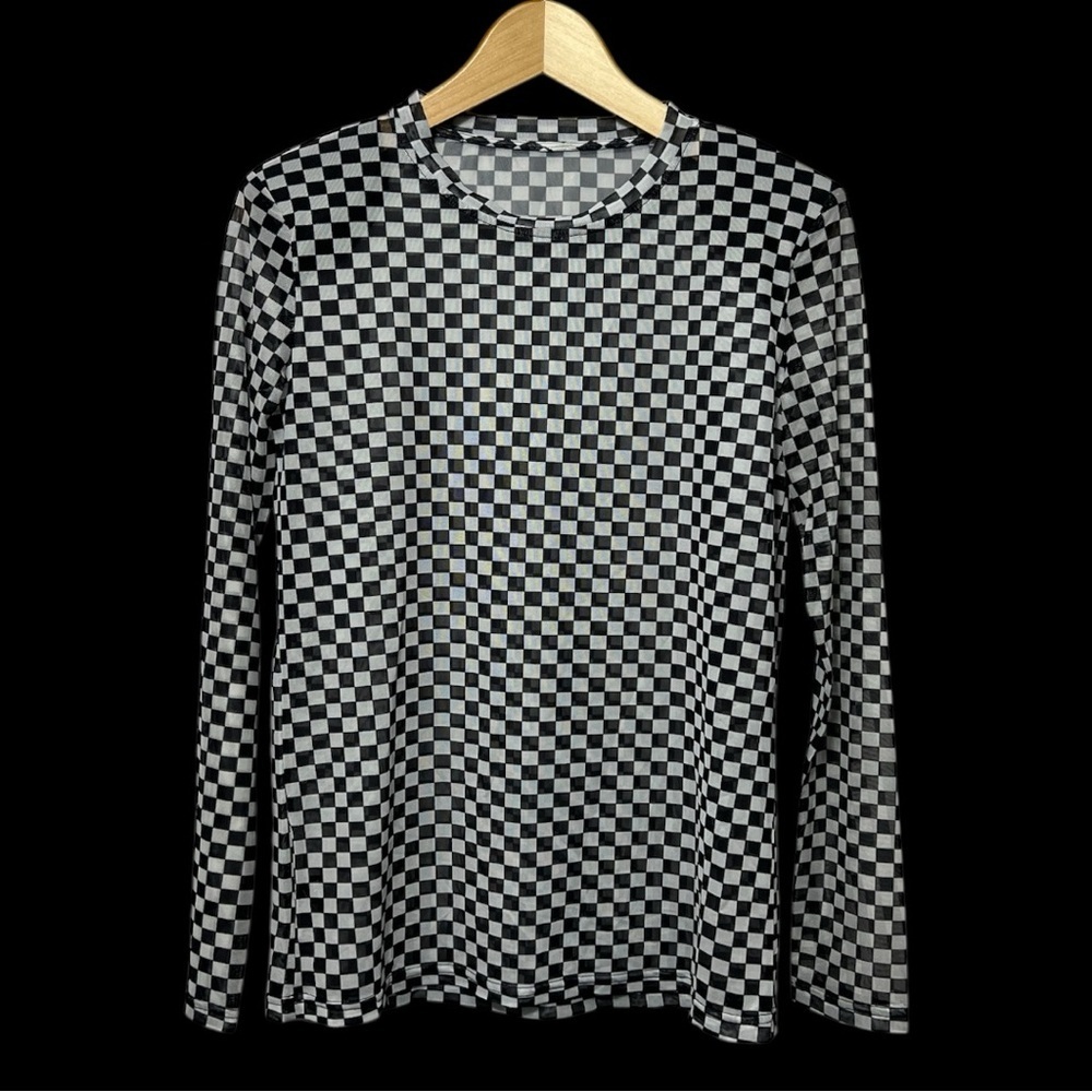 Black & White Checkerboard Long Sleeve Top
